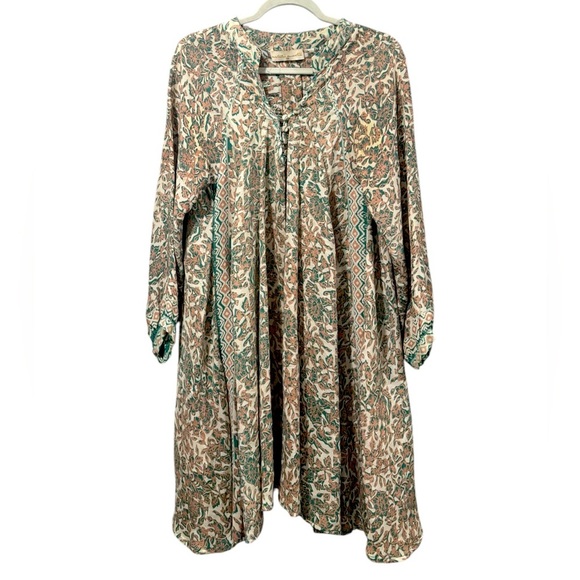 Natalie Martin 100% Silk oversized FIORE SHORT DRESS green & beige size XS - Picture 1 of 11